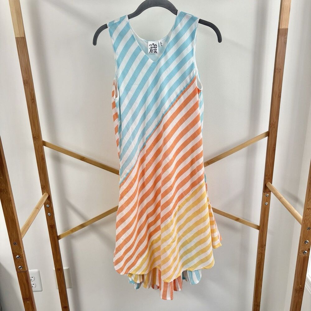 Parsley & Sage Colorful Stripe Sleeveless Sundress (Size S) 100% Cotton Tiered